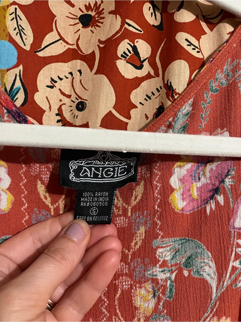 Angie Boho Rust Floral Rayon Kimono Size Small - Picture 3 of 9